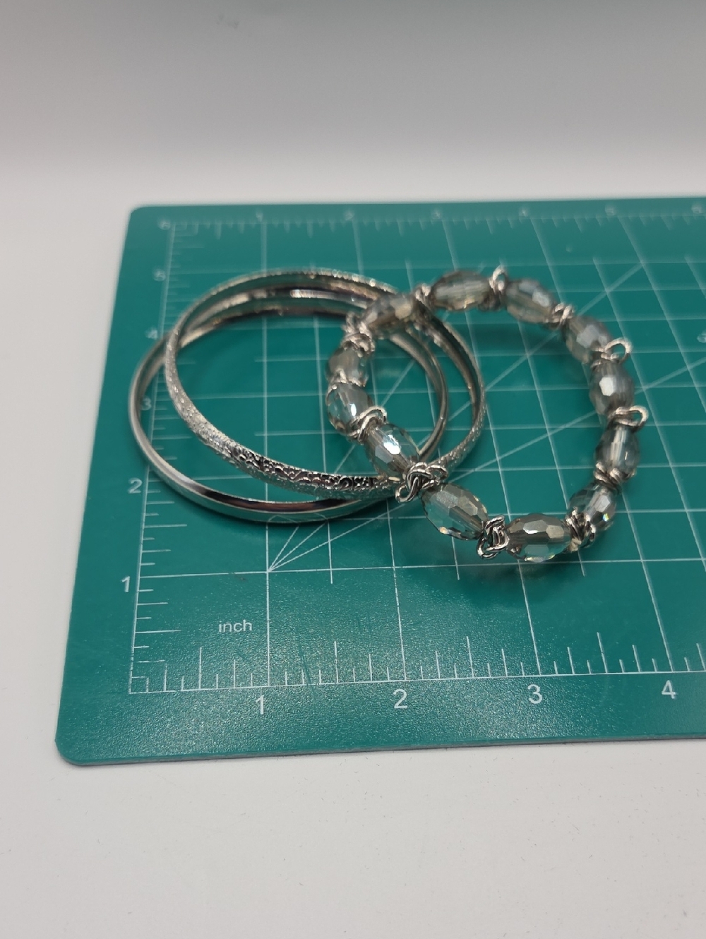 Silver Crystal Bead and Bangle Bracelet Set